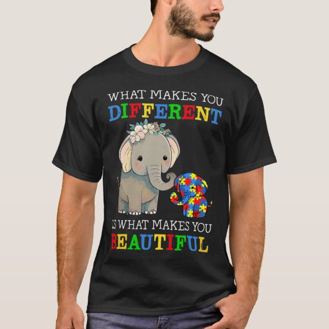 T-shirt Ce qui vous rend différents Elephant Maman Autisme (Devant)