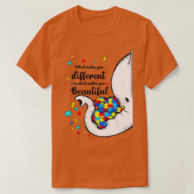 T-shirt Ce qui vous rend différents éléphant maman Autisme (Design devant)