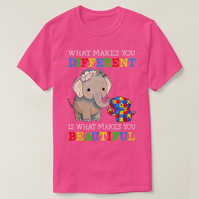 T-shirt Ce qui vous rend différents Elephant Maman Autisme (Design devant)