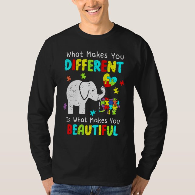 T-shirt Ce qui vous rend différents éléphant maman Autisme (Devant)