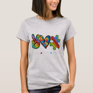 T-shirt Ce tee avec la main de paix, la forme du coeur et 