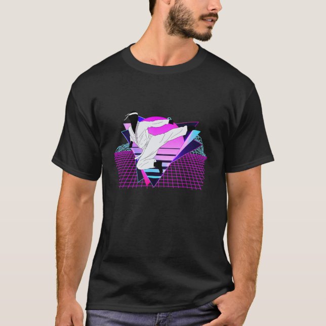 T-shirt Ceinture Blanche Karaté Silhouette Vaporware Rétro (Devant)