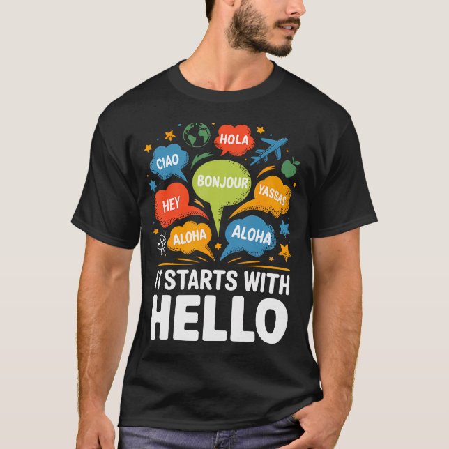 T-shirt Cela commence par l'amitié Hello Teacher Inclusion (Devant)