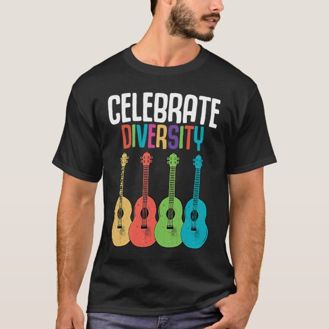 T-shirt Celebrate Diversity  Ukulele Player Music  Graphic (Devant)
