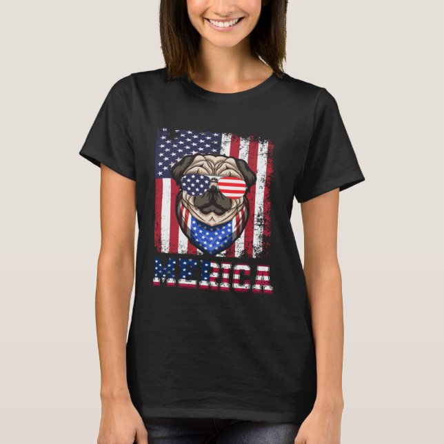 T-shirt Celebrate July 4th in Style with American Pug (Devant)