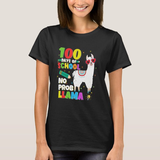 T-shirt Celebrating 100 Days Of School NoProb Llama Kids T (Devant)