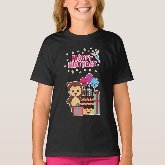 T-shirt Célébration d'anniversaire d'ours mignon - Dessin  (Devant)