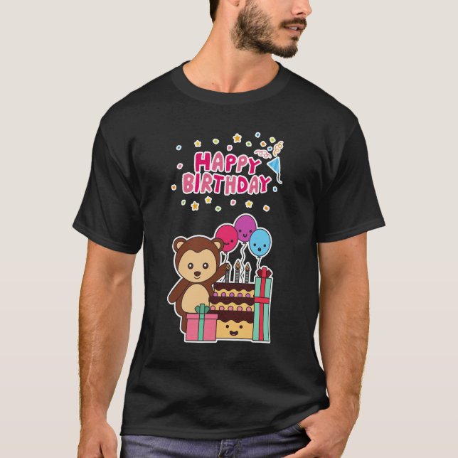 T-shirt Célébration d'anniversaire d'ours mignon - Dessin  (Devant)