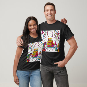 T-shirt Célébration de fête d'anniversaire avec un gâteau