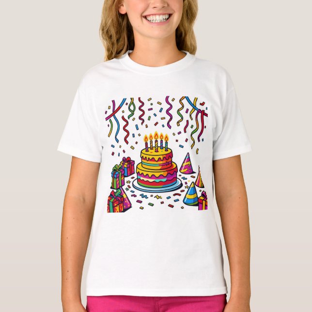 T-shirt Célébration de fête d'anniversaire avec un gâteau  (Devant)