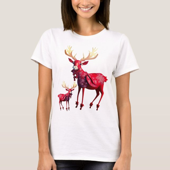 T-shirt Célébration de Noël Renne Rouge Élégant (Devant)