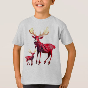 T-shirt Célébration de Noël Renne Rouge Élégant