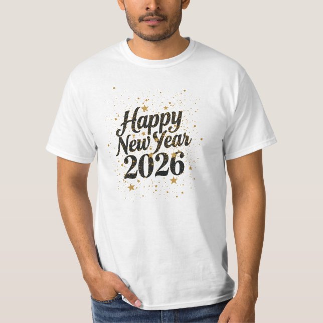 T-shirt Célébration de Nouvel An 2026 en écriture dorée sc (Devant)