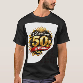 T-shirt Célébration élégante d'or et de noir pour un 50e a