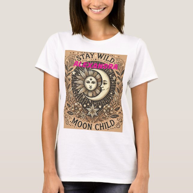 T-shirt céleste de Boho "enfant de lune brillante" (Devant)