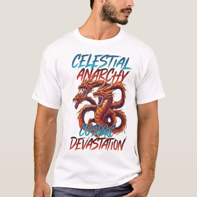 T-shirt Celestial Anarchy: Triple-Headed Cosmic Dragon Tee (Devant)