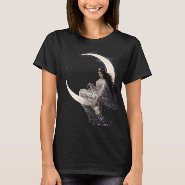 T-shirt Celestial Art Nouveau Woman on Crescent Moon (Devant)