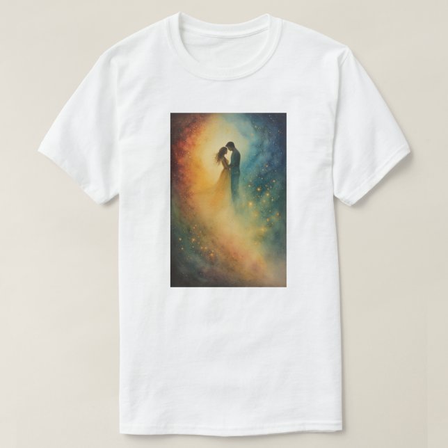 T-shirt Celestial Embrace Watercolor Art, Couple (Design devant)