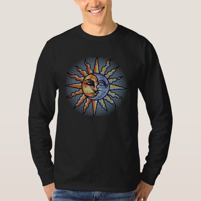 T-shirt Celestial Mosaic Sun & Moon Faces Graphic (Devant)
