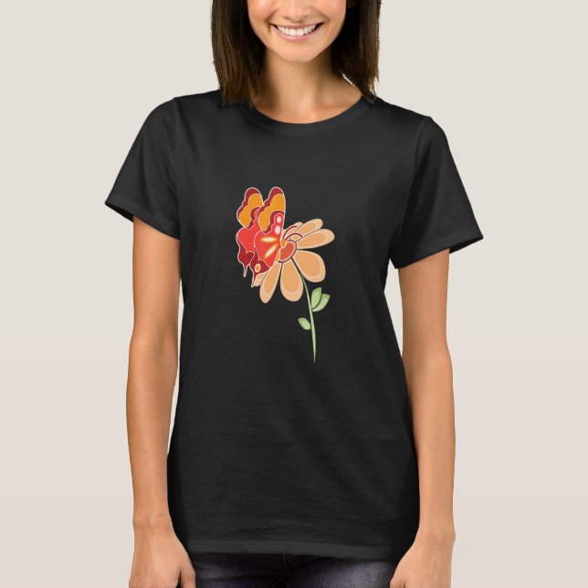 T-shirt Celestial Tropics Orange Butterfly And Daisy (Devant)
