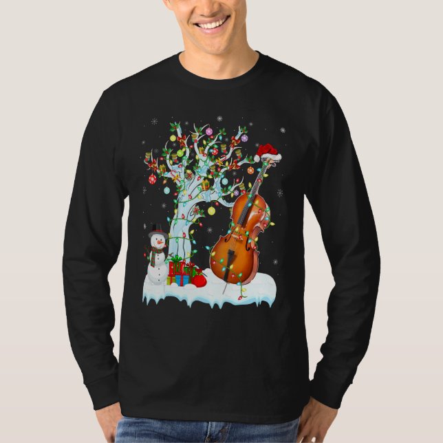 T-shirt Cello Music Xmas Tree Lighting Santa Hat Cello Chr (Devant)