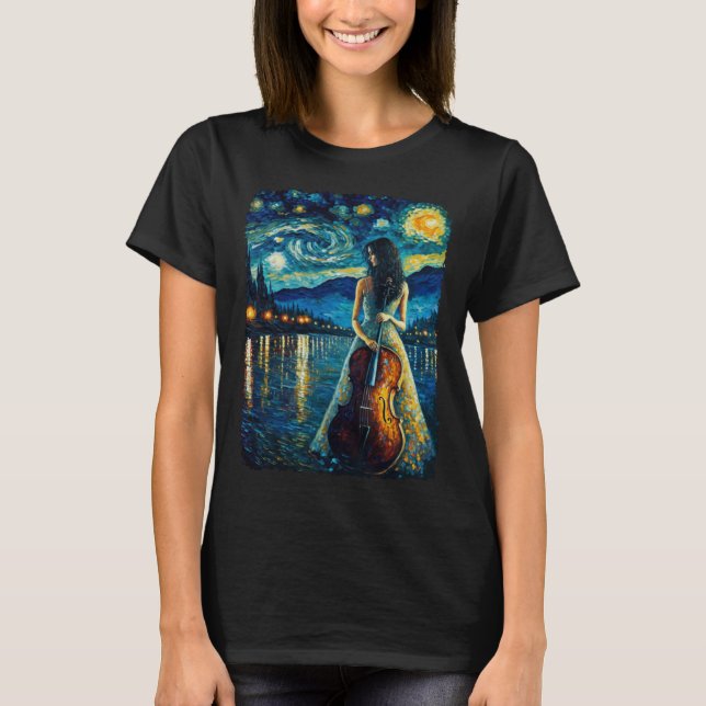 T-shirt Cello Player Cellist Woman Orchestra Painting (Devant)