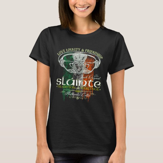 T-shirt Celtic Claddagh Slainte Grunge Irish Flag St Patri (Devant)