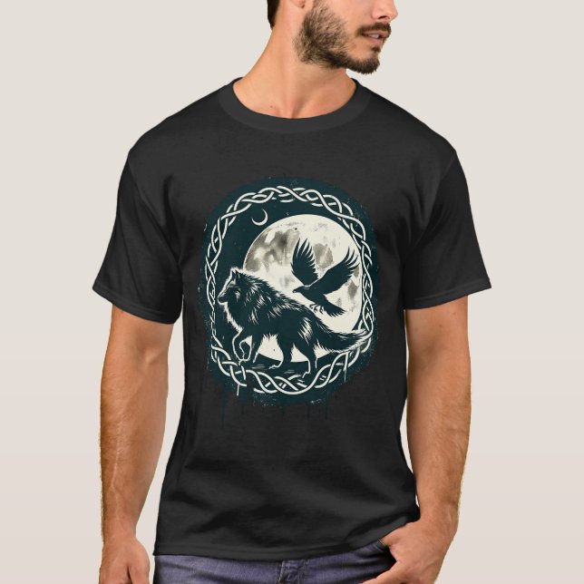 T-shirt Celtique Wolf Et Raven (Devant)