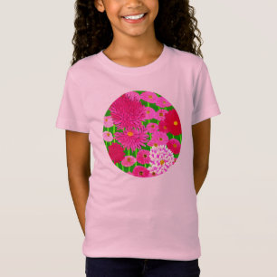 T-Shirt Cercle de fleurs, Chrysanthèmes rose Fuchsia