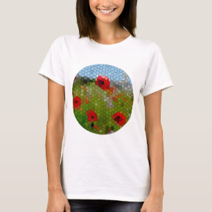 T-shirt Cercle de mosaïque de pavots dans un jardin de cam