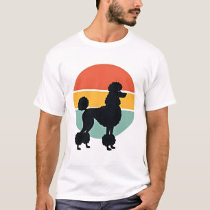 T-shirt Cercle de silhouette de chien rétro coucher de sol