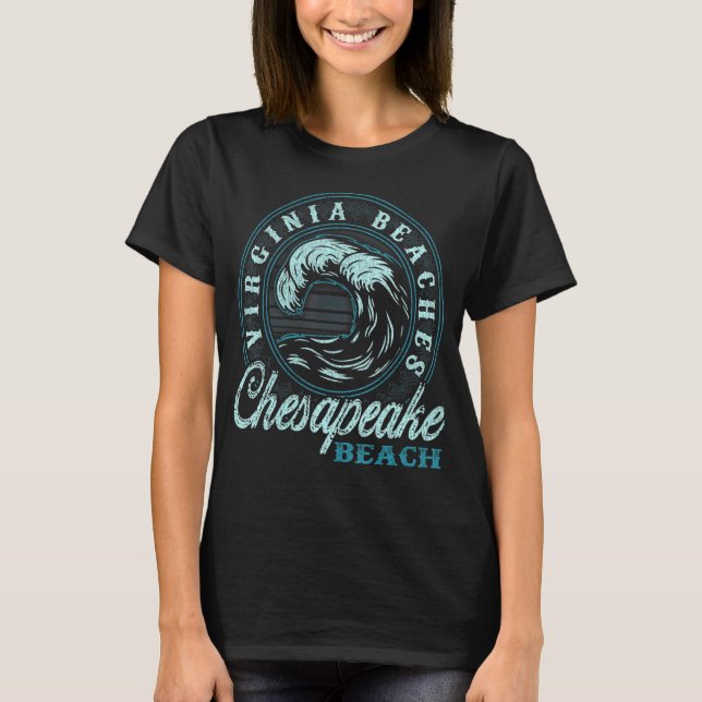 T-shirt Cercle d'onde rétro de la plage de Chesapeake (Devant)