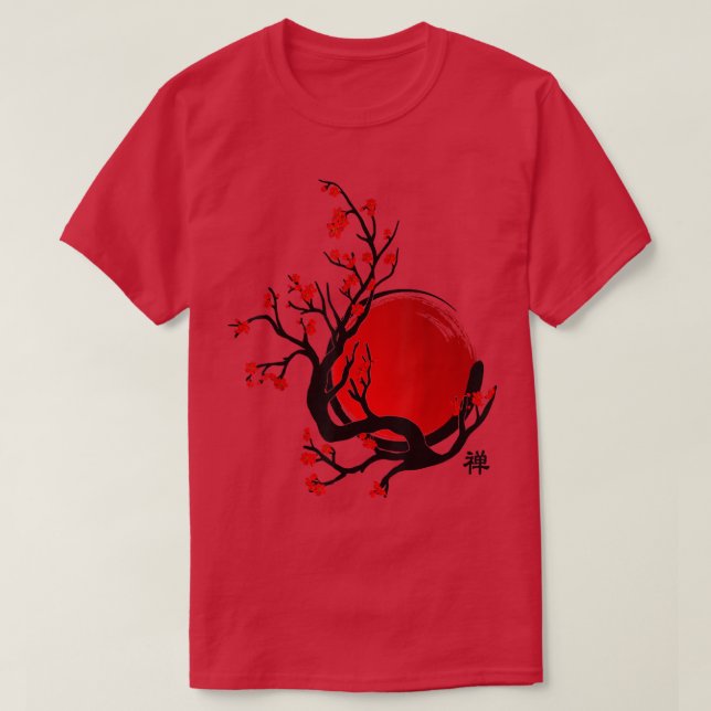 T-shirt Cercle Zen Enso, Soleil et Rouge Sakura Blossom (Design devant)