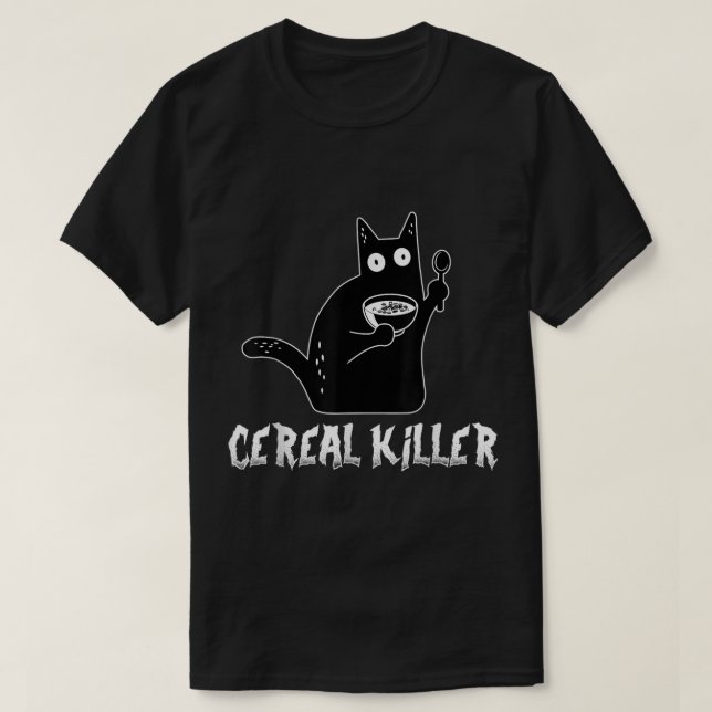 T-shirt Cereal Killer Black Amoureux des chats Petit déjeu (Design devant)
