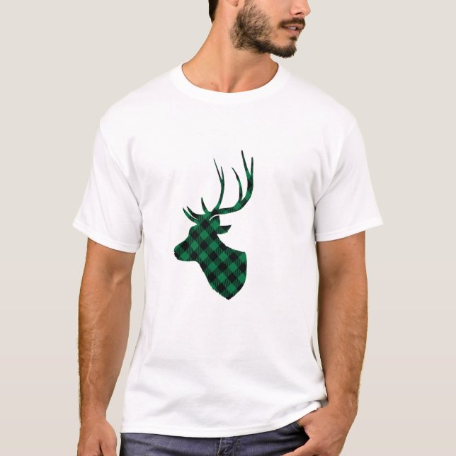 T-shirt Cerf à carreaux buffle noir (Devant)
