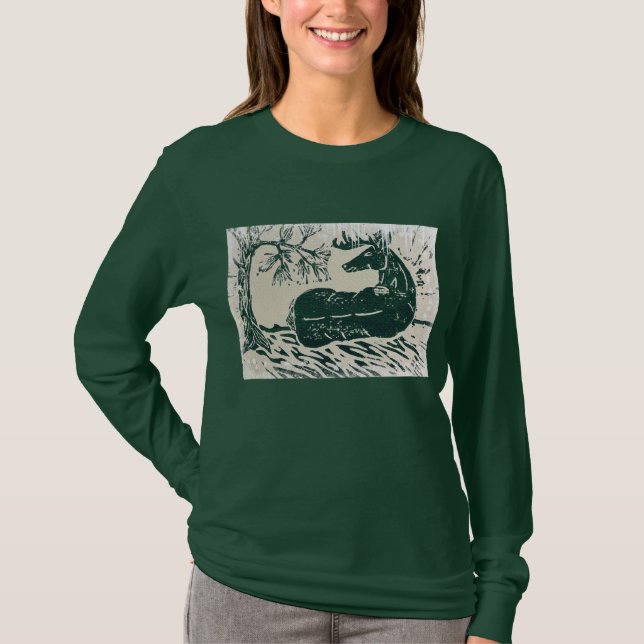 T-shirt Cerf à Queue Blanche dans les Bois enneigé (Devant)