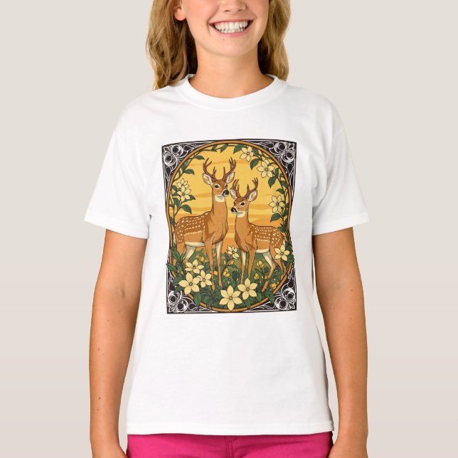 T-shirt Cerf à queue blanche et fleurs de jasmin jaune (Devant)