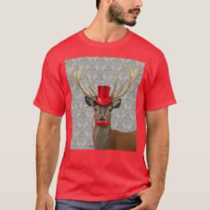 T-shirt Cerf avec Casquette rouge et Moustache