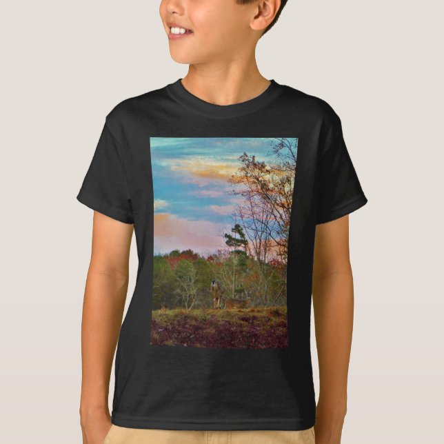 T-shirt Cerf avec ciel bleu rose (Devant)