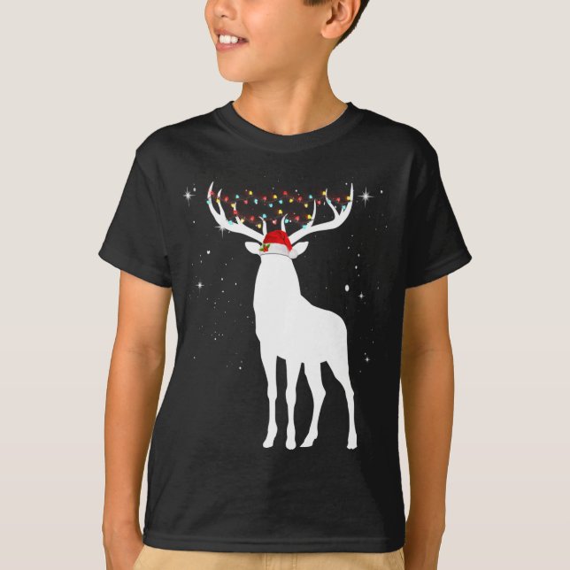 T-shirt Cerf avec le chapeau de Santa Lumières Pajama de N (Devant)