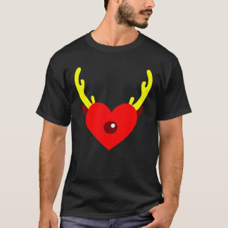 T-shirt Cerf Bois de Cerf Cœur Drôle de Fête de Noël