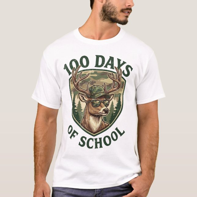 T-shirt Cerf Buck 100 Jours d'École Camo Élève Enseignant (Devant)