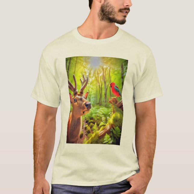 T-shirt Cerf curieux dans la jungle (Devant)