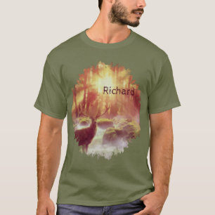 T-shirt Cerf dans une forêt brumeuse au lever de soleil do
