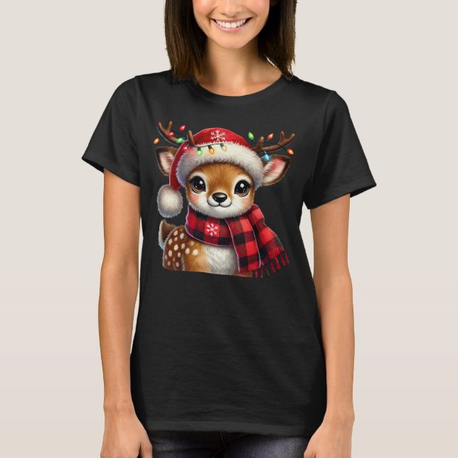 T-shirt Cerf de Bébé Festif avec lumières de Noël et Père  (Devant)