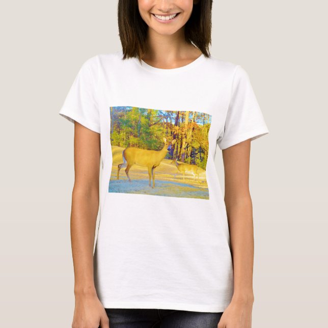 T-shirt Cerf de couleur moutarde avec bleu clair (Devant)