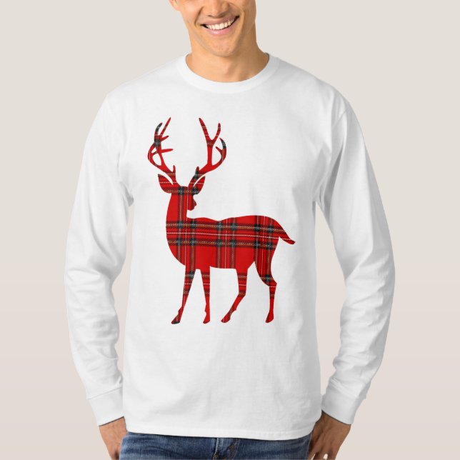 T-shirt Cerf de Noël Tartan rouge (Devant)