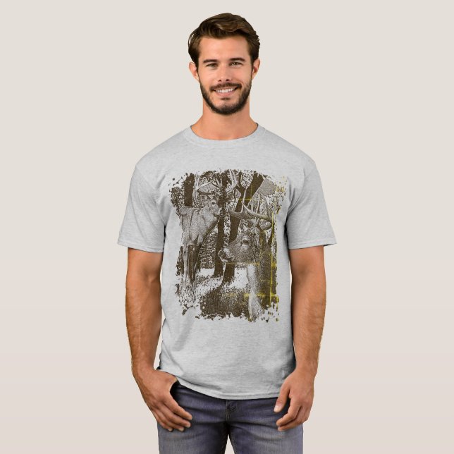 T-shirt Cerf de Virginie,  Bucks en Alerte, (Devant entier)