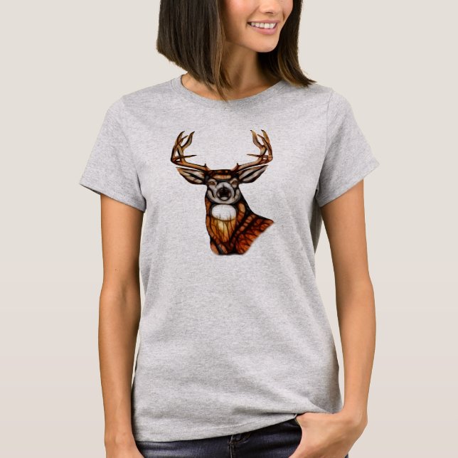 T-shirt Cerf en Bois Rustique Unisexe Campagne (Devant)