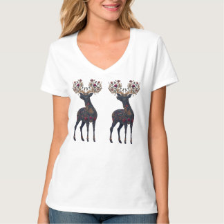 T-shirt Cerf floral cosmique royal 